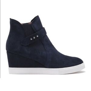 Linea Paolo Freshton High School Top Wedge Sneaker in Sapphire Navy Suede